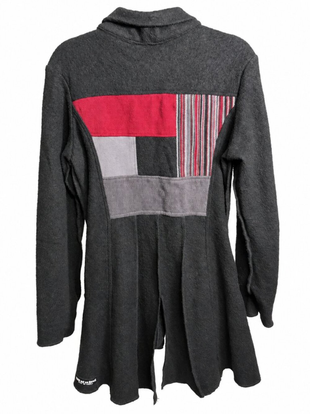 Rien ne se perd – Charcoal Patchwork Wool Blend Longline Jacket – Small